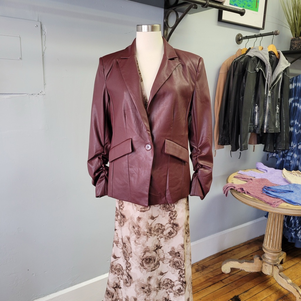 Women's Burgundy Vegan Leather Jacket